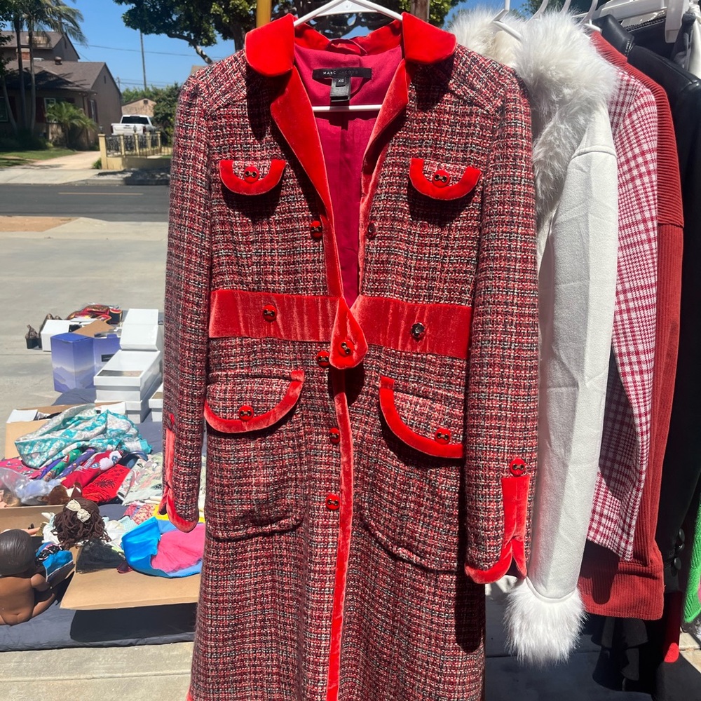 Marc Jacobs Red and Black Tweed Coat